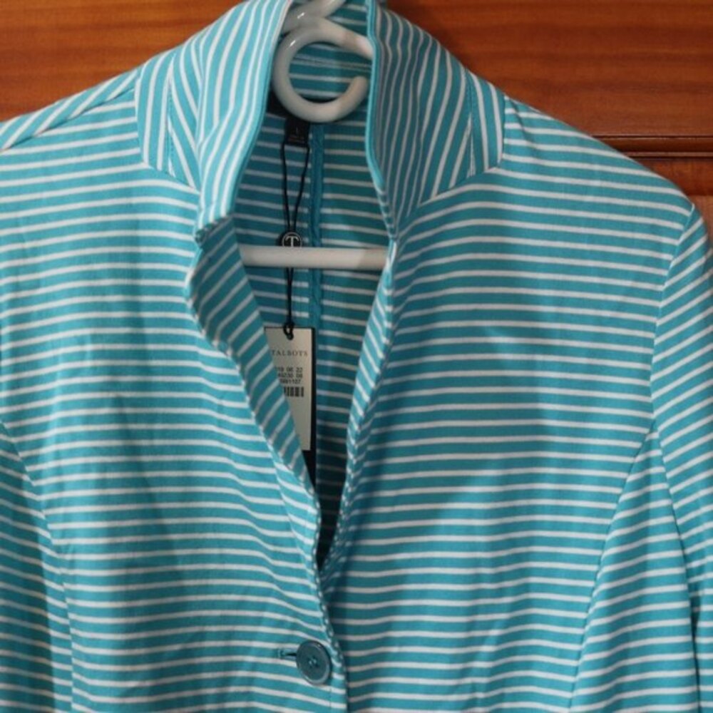 Talbots Blue & White Striped Button Front Lightweight Knit Cardigan LG - Picture 3 of 14